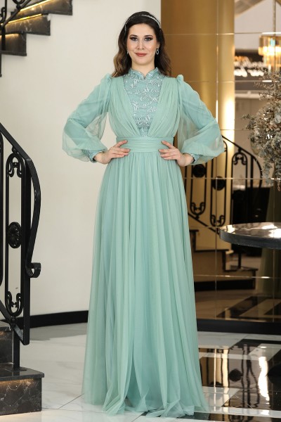 Seyran Tesettür Abiye - Mint - Fuval Moda